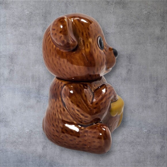 Vintage Ceramic Teddy Bear Honey Jar Brown Bear w Lid Cottagecore Cute Decor - Picture 3 of 13